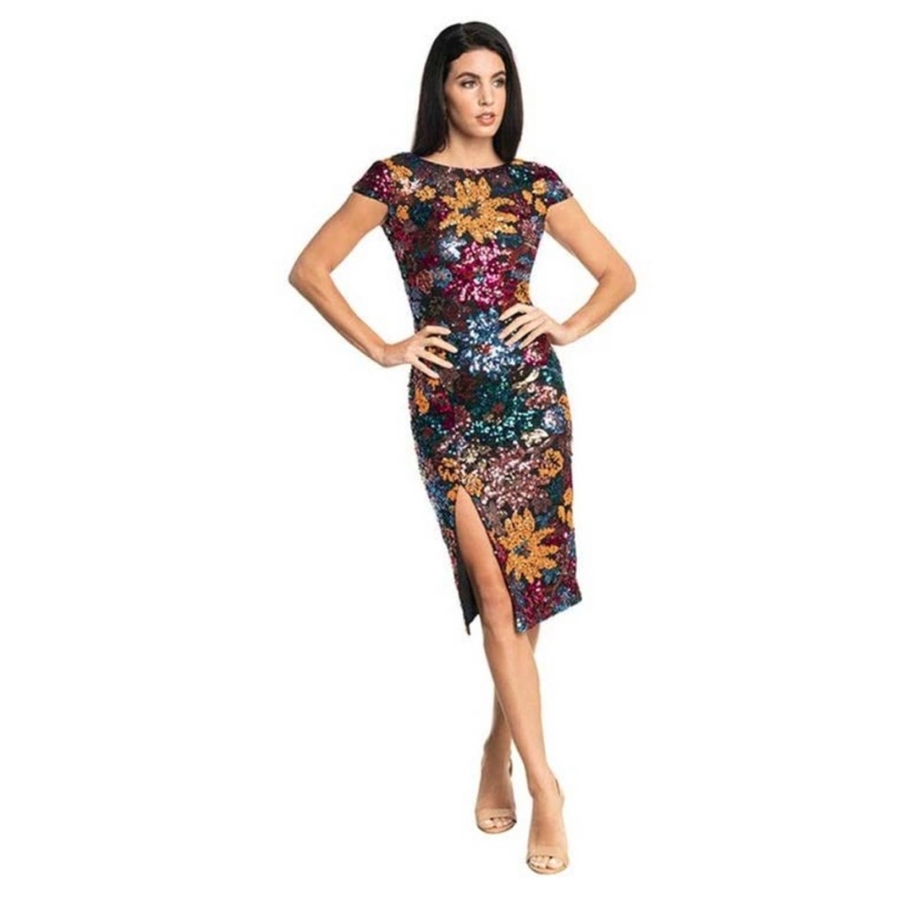 Dress the Population sequin midi dress with open back size XXS